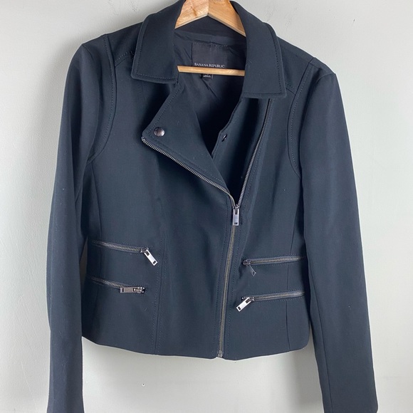 Banana Republic Jackets & Blazers - Banana Republic Off Center Button Full Zipper Up Blazer Moto Jacket Black Size 8